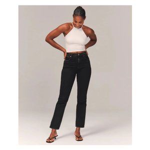Abercrombie & Fitch Curve Love Ultra High Rise Ankle Straight Jeans- Black